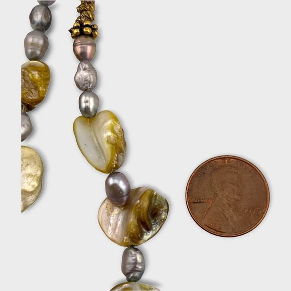 Mother of Pearl Necklace Silver Pearl Spacers Gold-Tone Clasp NWT - Picture 9 of 13